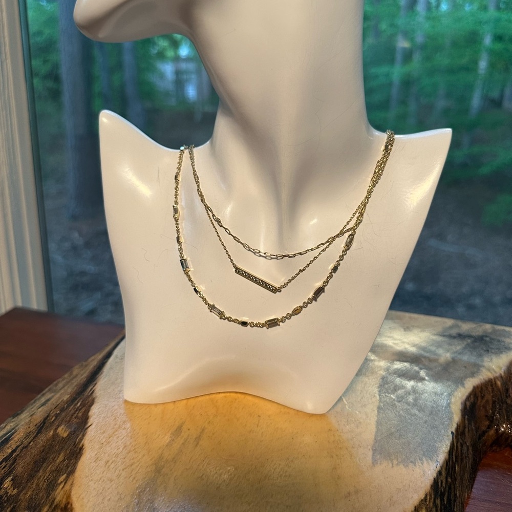 Kendra Scott Addison Multi Chain Necklace Gold Tone Rhinestone Signed Spring - Picture 14 of 16